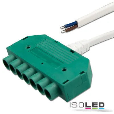 Mini-Plug 6-fach Verteiler female, 1m, 2x0,75, IP54, weiß-grün, max. 48V/6A