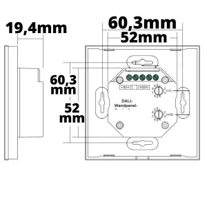 DALI DT8 RGB+W 1 Gruppe Einbau-Touch Master-Controller, schwarz, 230V AC oder DALI-Bus Spannung